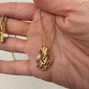 New Vanessa mooney heart initial pendant necklace dainty pearl charm dainty gold